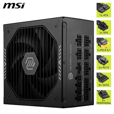 MSI MAG A850GLS PCIE5 Siyah 850W 80+ Gold Full Modüler Power Supply