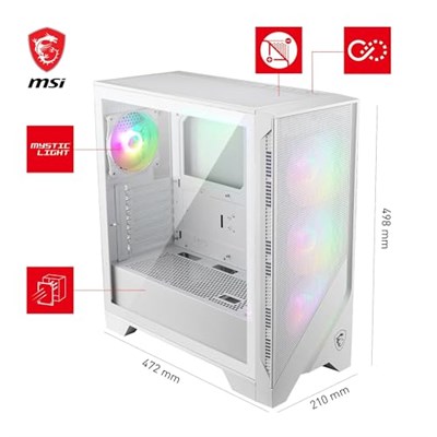 MSI MAG Forge 320R Airflow White Mid-Tower Bilgisayar Kasası - ATX Kapasitesi, RTX 40 GPU Desteği, ARGB Fan, Manyetik Toz Filtresi, Sertleştirilmiş Cam, 1-6 ARGB Hub, USB 3.2 Generation 1 Tip A