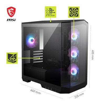 MSI MAG PANO M100R PZ TEMPERLİ CAM 3X120MM 1X120MM ARGB FAN MATX PANORAMİK GAMİNG BİLGİSAYAR KASASI