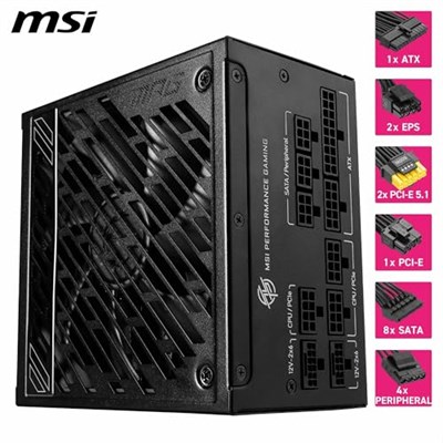 MSI MPG A1250GS PCIE5 1250W 80+ GOLD ATX 3.1 PCIE 5.1 2X 12V-2X6 POWER SUPPLY
