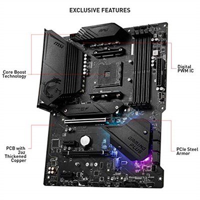 MSI Mpg B550 Gaming Plus AM4 DDR4 Bellek 4400(OC) HDMI DP M.2 USB3.2 RGB ATX, Siyah