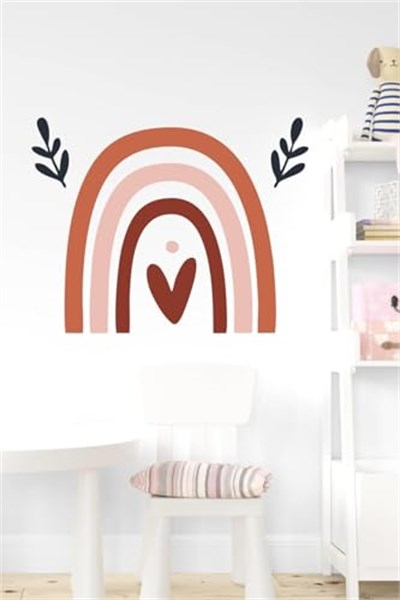 MSticker-Çift Dallı Ve Kalpli Gökkuşağı Çocuk Bebek Odası Duvar Sticker
