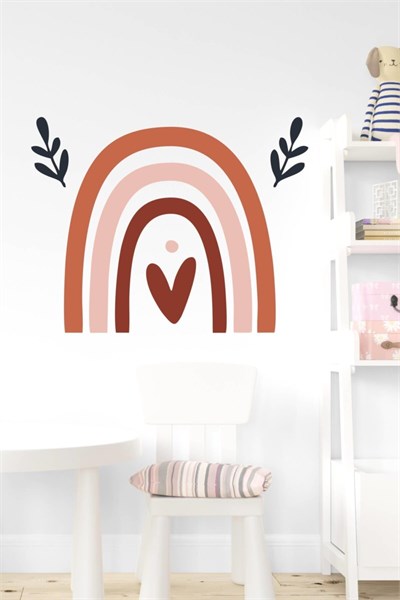 MSticker-Çift Dallı Ve Kalpli Gökkuşağı Çocuk Bebek Odası Duvar Sticker