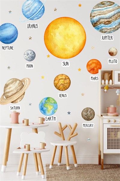 MSticker-Eğitici Gezegen Seti - Gezegenler Sticker Seti - Çocuk Bebek Odası Sticker (Karışık)