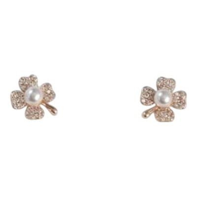 MT STORE 01 Rose Renk Zirkon Taşlı İncili Yonca Küpe