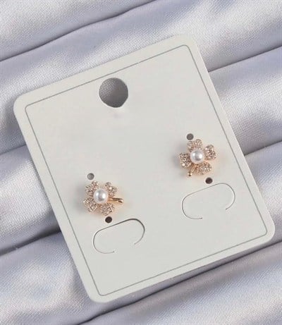 MT STORE 01 Rose Renk Zirkon Taşlı İncili Yonca Küpe