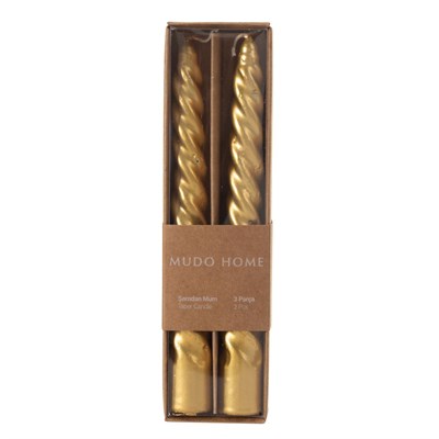 Mudo Home 2li̇ Burgulu Şamdan Mum Gold 18cm