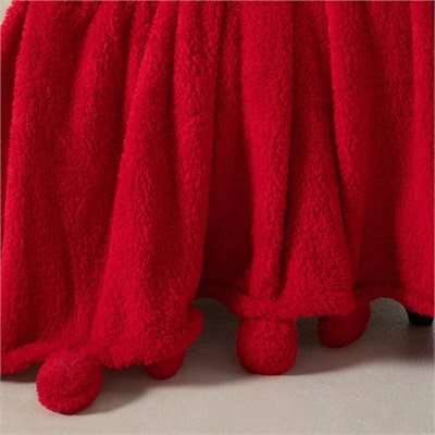 Mudo Home Ponponlu Di̇z Üstü Battani̇ye Kirmizi 130x160