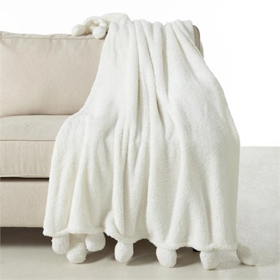 Mudo Home Ponponlu Di̇z Üstü Battani̇ye Ekru 130x160