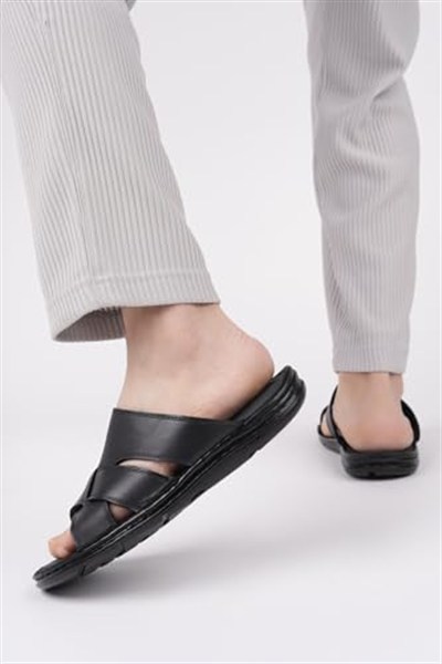 Muggo Erkek Sandal Muggo Eco Garantili Erkek Günlük Hakiki Deri Rahat Yumuşak Taban Ortopedik Terlik