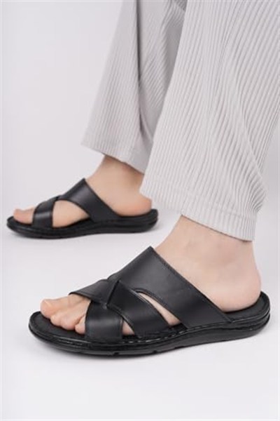 Muggo Erkek Sandal Muggo Eco Garantili Erkek Günlük Hakiki Deri Rahat Yumuşak Taban Ortopedik Terlik