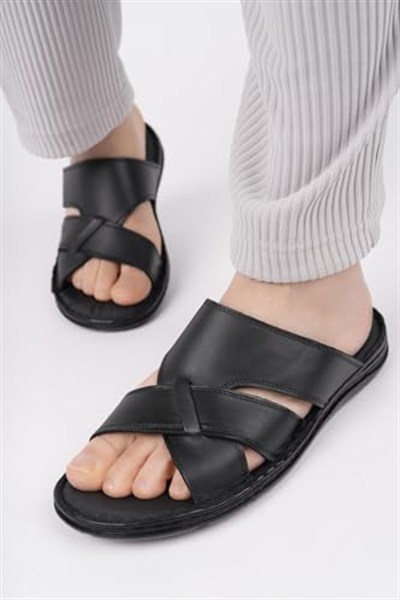 Muggo Erkek Sandal Muggo Eco Garantili Erkek Günlük Hakiki Deri Rahat Yumuşak Taban Ortopedik Terlik