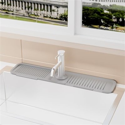 Mutfak Lavabosu için Silikon Boşaltma Matı, 24 x 5,5 inç, 5° Eğimli Mutfak Evyesi Sıçrama Koruması, Mutfak Evyesi için Musluk Sıçrama Koruması, Silikon Lavabo Matı, Gri