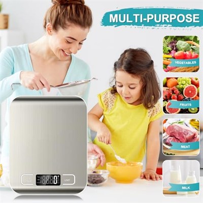 Mutfak Terazisi, 11 lb Akıllı Gıda Ölçeği Ağırlık Gram ve Ons, Paslanmaz Çelik Yüzeyli, 6 Birim Dönüşüm (2* AAA Pil İçerir)