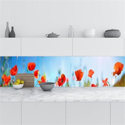 Mutfak Tezgah Arası Folyo Fayans Kaplama Folyosu Gelincikler 60x400 CM