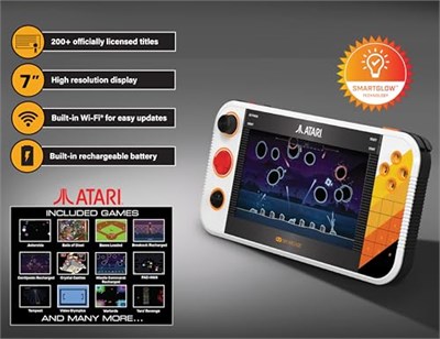 My Arcade Atari Gamestation Go: Rechargeable Battery, Over 200+ Preloaded Retro Video Games Including Pac-Man, Atari: Recharged and Balls of Steel, WiFi, Smartglow, 7 inch Display, Arcades