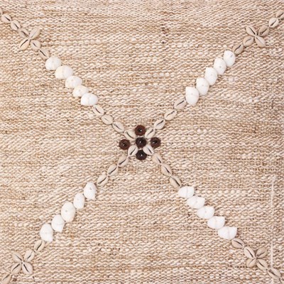 Mylamp Boho Deniz Kabuklu Doğal Keten Kırlent Kılıfı