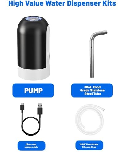 Myvision Otomatik İçme Suyu Pompası, USB Şarj, Evrensel 5 Galon Şişe için Taşınabilir Elektrikli Su Sebili Anahtarı - Siyah