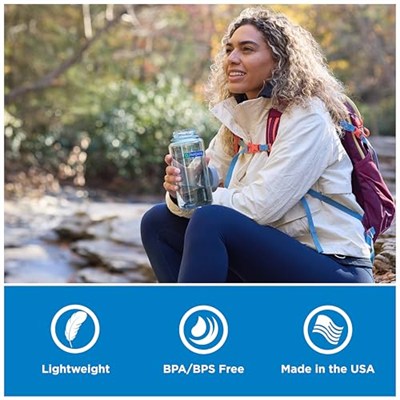 Nalgene Monokrom Collection su şişesi, geri dönüştürülmüş malzemelerden BPA içermeyen su şişesi, sırt çantasıyla seyahat, yürüyüş, fitness stüdyosu için tekrar kullanılabilir su şişesi, 900 ml, yeşim