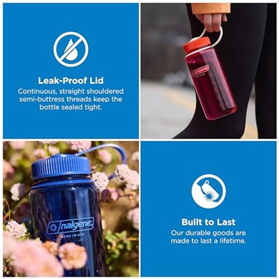 Nalgene Sustain Tritan BPA İçermeyen Su Şişesi%50 Plastik Atıktan Elde Edilen Malzemeden Üretilmiştir, 473 ml, Geniş Ağız, Kot