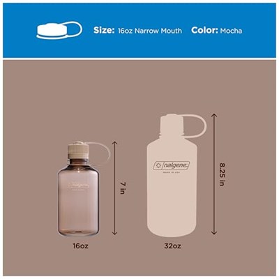 Nalgene Sustain Tritan BPA İçermeyen Su Şişesi,%50 Plastik Atıktan Elde Edilmiş Malzemeden Üretilmiştir, 16 oz, Dar Ağız, Mocha
