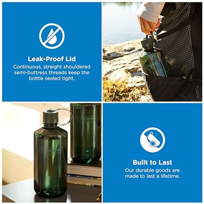 Nalgene Sustain Tritan BPA İçermeyen Su Şişesi,%50 Plastik Atık, 32 oz, Dar Ağız, Yeşim Taşı