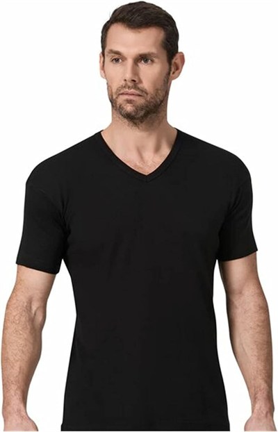 Namaldı 6 Adet Siyah Renk V Yaka Kısa Kollu Atlet Fanila Siyah 2XL