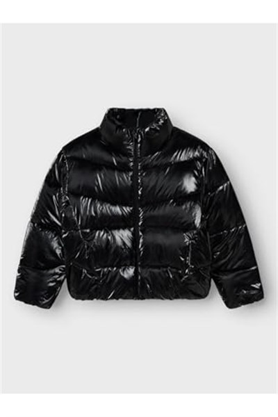 Name it Nkfmanon Kız Çocuk Şişme Mont, Dik Yaka, Fermuarlı, Yan Cepler, Siyah, 8 Yaş