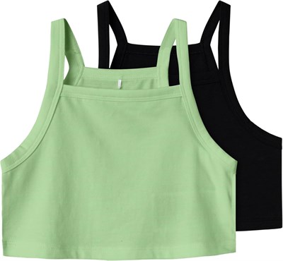 Name it Nkfvilina Kız Çocuk Askılı Crop Bluz, 2li Set, Siyah ve Yeşil, 7-8 Yaş
