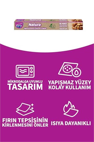 Natura 3 Adet Ağartılmamış Organik Hazır Kesilmiş Pişirme Kağıdı 10lu