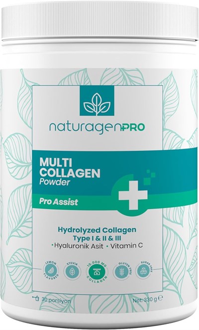 Naturagen Pro Assist Multi Kolajen Tozu 330 gr | Tip 1, 2 & 3 Kolajen Peptitleri | 10.000 mg | Hyaluronik Asit ve C Vitamini | Limon Aromalı