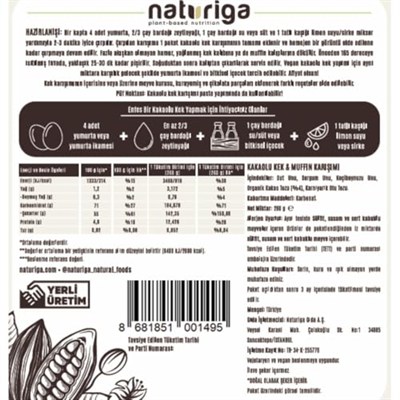 Naturiga Glutensiz Kek Karışımı (Kakaolu) 260 gr
