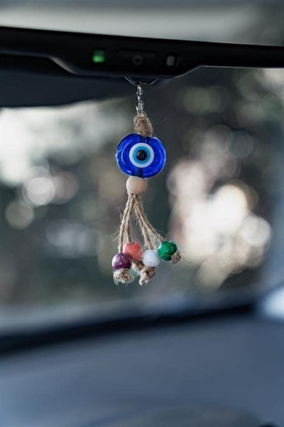 Nazar Boncuk Anahtarlık 10 Adet Kötü Göz Kovucu Nazar Hand Made Hasır Renkli Ahşap Boncuklu Nazarlı Anahtarlık