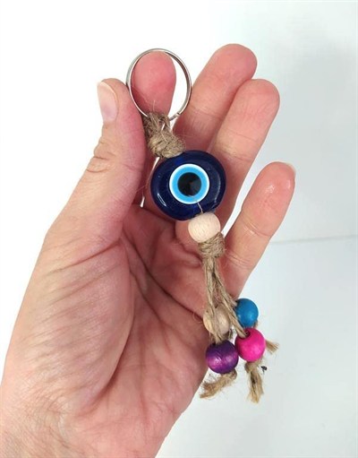 Nazar Boncuk Anahtarlık 10 Adet Kötü Göz Kovucu Nazar Hand Made Hasır Renkli Ahşap Boncuklu Nazarlı Anahtarlık