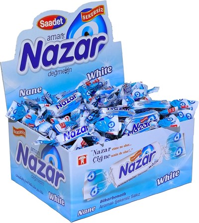 Nazar Şekersiz Beyaz Nane Aromalı Sakız Damlaları 100 Adet