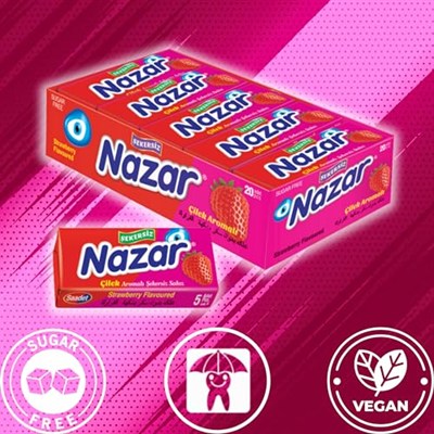 Nazar Şekersiz Çilek Aromalı Sakız Damlaları 5 x 20 Adet