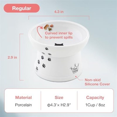 Necoichi Yükseltilmiş Stressiz Kedi Maması Kasesi, Yükseltilmiş, Geri Akış Önleme, Bulaşık Makinesi ve Mikrodalgada Kullanılabilir (Kedi, Normal)