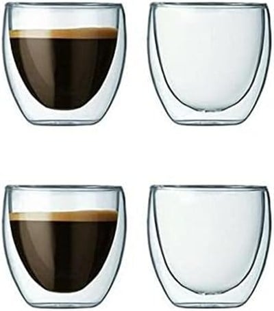 Needd Çift Katmanlı Espresso Cam Bardak Seti 4lü 80 ml | Borosilikat Cam, Isı Yalıtımlı Double Wall Tasarım | Espresso, Ristretto ve Macchiato için Şeffaf Kahve Bardağı