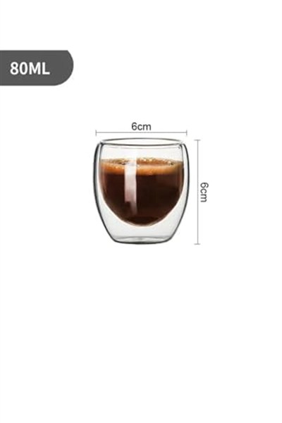 Needd Çift Katmanlı Espresso Cam Bardak Seti 2li 80 ml | Borosilikat Cam, Isı Yalıtımlı Double Wall Tasarım | Espresso, Ristretto ve Macchiato için Şeffaf Kahve Bardağı