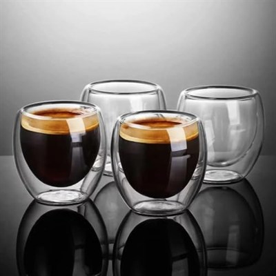 Needd Çift Katmanlı Espresso Cam Bardak Seti 4lü 80 ml | Borosilikat Cam, Isı Yalıtımlı Double Wall Tasarım | Espresso, Ristretto ve Macchiato için Şeffaf Kahve Bardağı