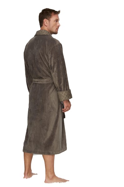 Nefti Renk Yaka Kapitone Bambu Pamuklu Erkek Bornozu Nefti L/XL