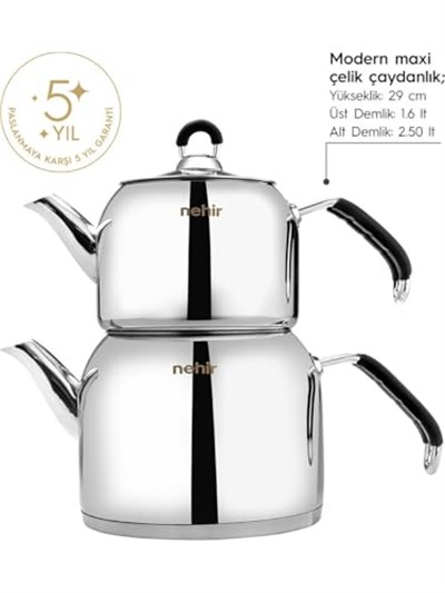 Nehir 29006 Maxi Modern Çelik Çaydanlık Takımı