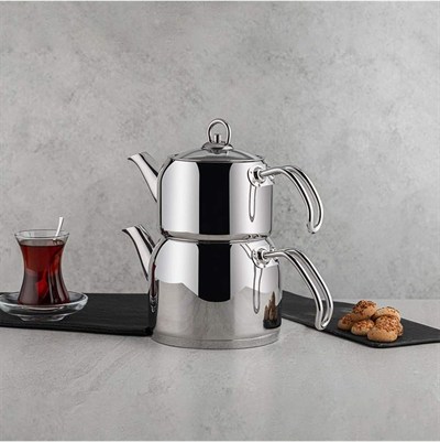 Nehir Modern Mini Küçük Boy 0.8-1.6 Lt. Paslanmaz Çelik Çaydanlık Takımı