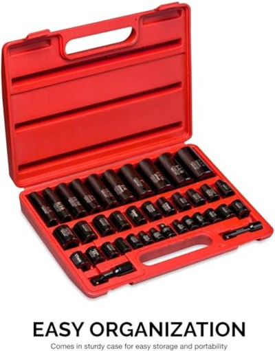 Neiko® 02443A tahrik soketi, CRV çelik, 0,9 cm ve 1,3 cm, sette 38 adet.