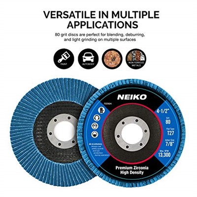 NEIKO 11256A 10 Paket Jumbo Zirkonya Flap Diskler Açı Öğütücü için 4-1/2, 80 Grit Flapper Tekerlek, Düz T27 Taşlama Tekerleği 4.5 inç Flap Disk, 7/8 