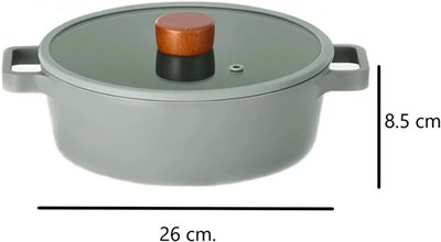 Neoflam Fika Cam Kapaklı Alüminyum Gri Döküm Sığ Tencere 26 cm D-NEOG226