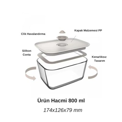 Neoflam Fika Clik Bej Dikdörtgen Saklama Kabı 800 ml