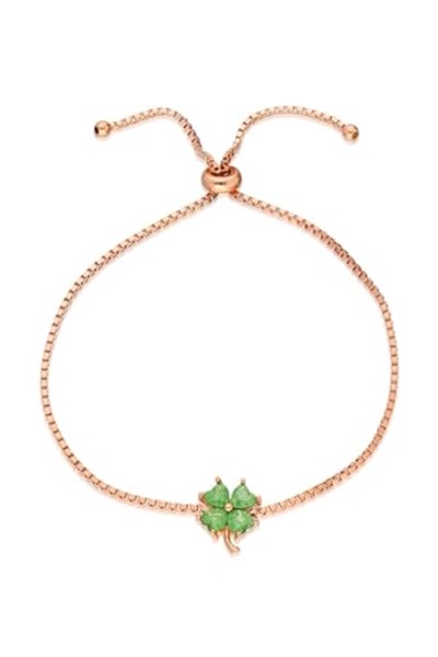 NEREZE 925 Ayar Asansörlü Yeşil Yonca Bileklik Kadın Gümüş Bileklik