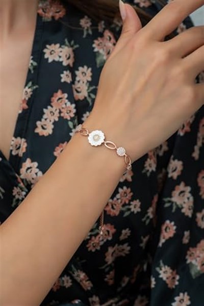 NEREZE 925 Ayar Gümüş Asansörlü Papatya Kadın Gümüş Bileklik