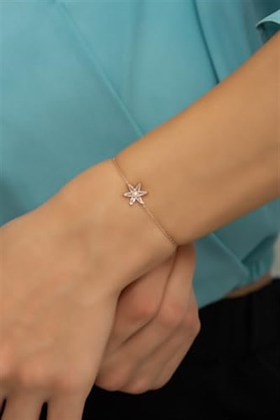 NEREZE 925 Ayar Gümüş Beyaz Taşlı Lotus Çiçeği Bileklik